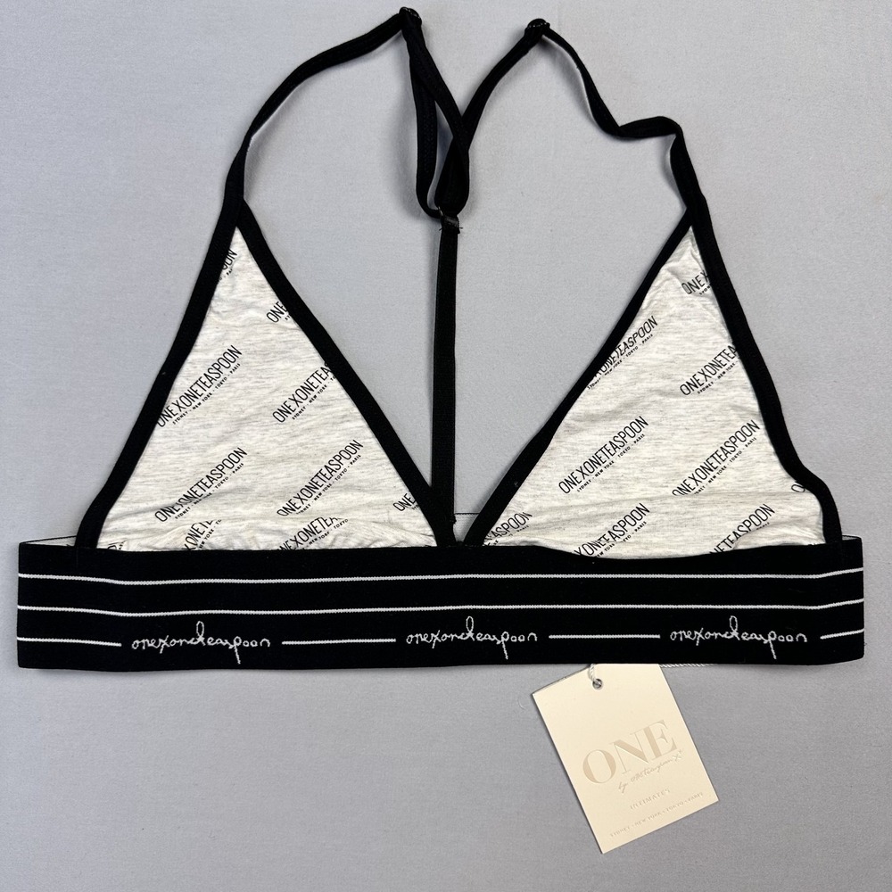 OneTeaspoon Bralet Womens Large Grey Marl Hannah T-Back Logo Strappy Cotton New‎